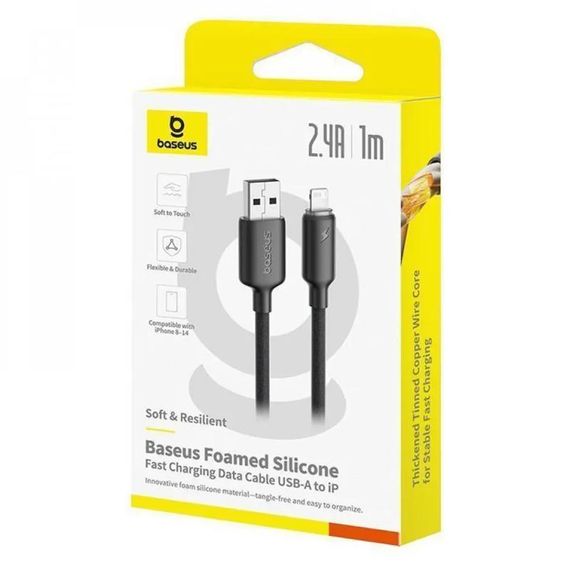 Дата кабель Baseus Foamed Silicone USB to Lightning 2.4A (1m) (E04269) Cosmic Black | Зображення 1
