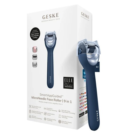 Електронний ролер для обличчя з мікроголками GESKE MicroNeedle Face Roller 9в1 gray, Синій