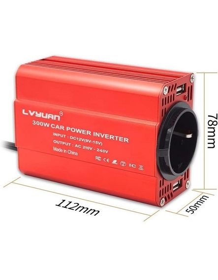 Инвертор автомобильный преобразователь напряжения LVYUAN 300 W + 2 USB порта (к гнезду прикуривателя) | Зображення 4