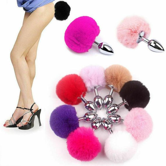 Металлическая анальная пробка с черным круглым хвостиком | Зображення 6