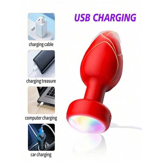 Анальна пробка що світиться з вібрацією і Д/У Light Anal Plug 3,5*9 см червона — Анальні іграшки | Зображення 4