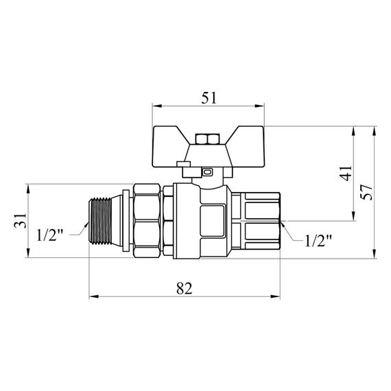 Кран-американка кульовий прямий Kroner 1/2" ВЗ PN40 метелик, нікельований (CV033220) | Зображення 1