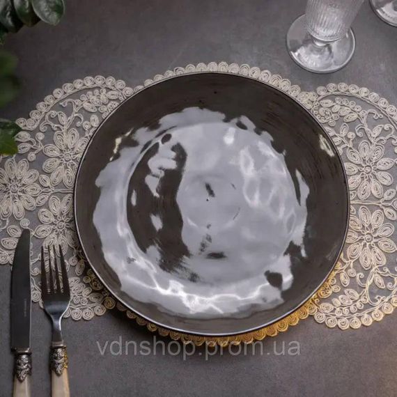 Тарелка сервировочная круглая 26 см плоская фарфоровая коричневая HP23393 | Зображення 1