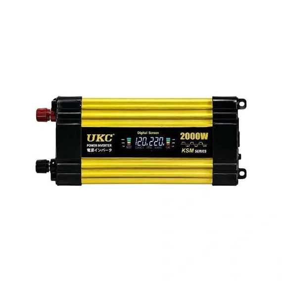 Автомобильный инвертор Желтый / Преобразователь напряжения с 12-220V, 2000Вт, 2хUSB