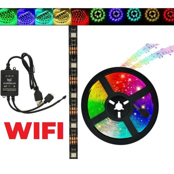 Світлодіодна стрічка SMD 5050 RGB LED 2 м IP65 з пультом та блоком живлення USB, 2м, Стрічка світлодіодна 5050 | Зображення 8