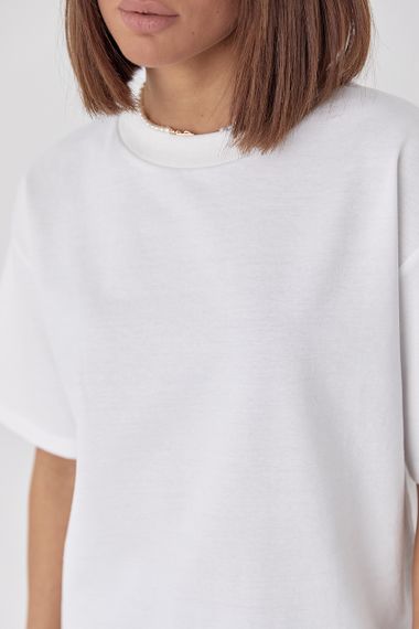Однотонная женская футболка в стиле oversize - молочный цвет, M (есть размеры) | Зображення 3
