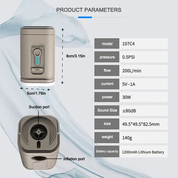 Насос мініатюрний швидкий повітряний 3 в 1 USB перезарядний кемпінговий електричний повітряний насос | Зображення 3