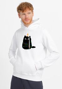 Худі чоловіче біле з принтом "Чорний кіт", 3XL