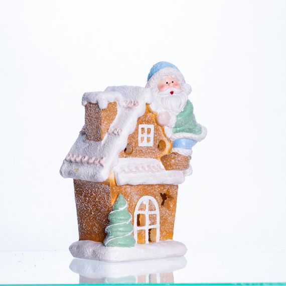 Новорічна декоративна фігурка з підсвіткою 14×9×20 см Новорічний декор Будиночок з Сантою з порцеляни CR-6-6