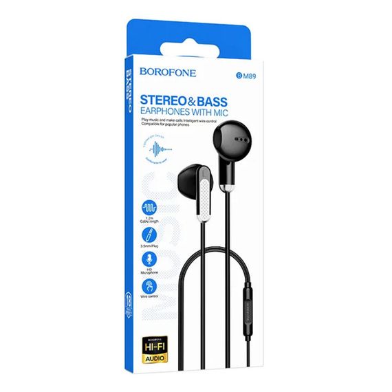 Навушники Borofone BM89 Surpass universal (3.5mm/1.2m) Black | Зображення 5