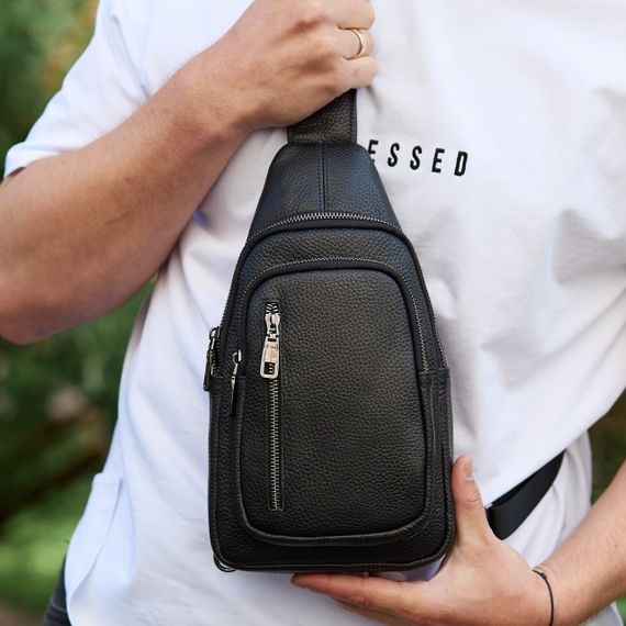 Сумка-слінг чоловіча чорна через плече з натуральної шкіри TIDING BAG 32545 | Зображення 8