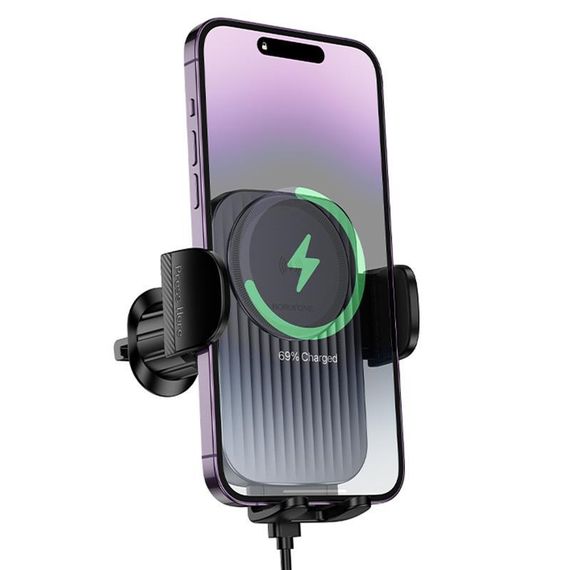 Автотримач з БЗП Borofone BH221 Path 15W (air outlet) Black / Metal gray | Зображення 2