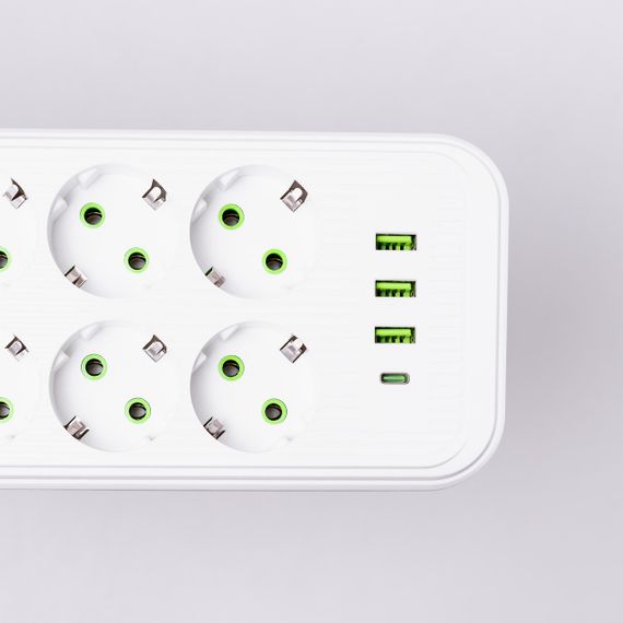 Мережевий фільтр 2.8 м подовжувач на 8 розеток з 3 USB 1 Type-C та кнопкою відключення F20U Білий HP-5-27 | Зображення 4