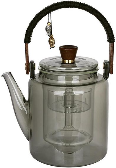 Чайник заварювальний скляний "Smokey Grey" 1000мл із дерев'яною ручкою