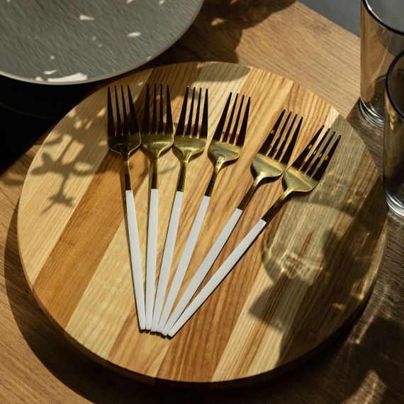 Набір столових виделок 6 штук виделки кухонні з нержавіючої сталі 21.5 см Білий із золотом HP-20-9 | Зображення 3