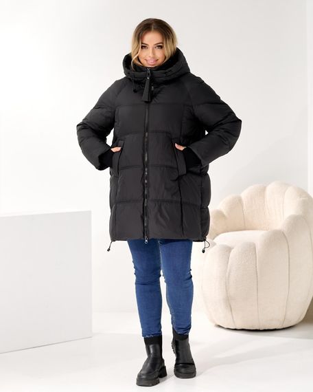 Об'ємний пуховик чорний люкс якості великих розмірів | Зображення 1