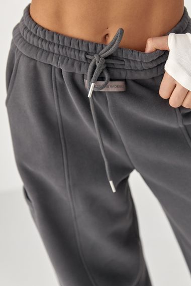 Однотонні теплі спортивні штани із затяжками внизу - сірий цвет, L (є розміри) | Зображення 3