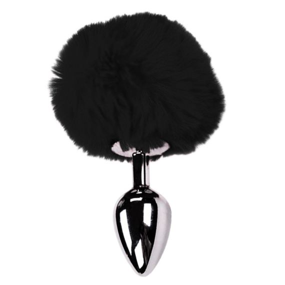 Анальна пробка Alive Anal Pleasure L з чорним хутром, срібляста, 9 х 4 см Sex Aura | Зображення 1