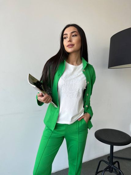 Женский костюм тройка рубашка+футболка+брюки трикотажный NB23007 размер 50/52 цвет зеленый | Зображення 4