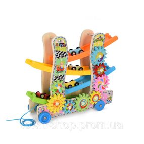 Деревянная игрушка "Трек" MD2594 каталка, машинки 4см 3шт