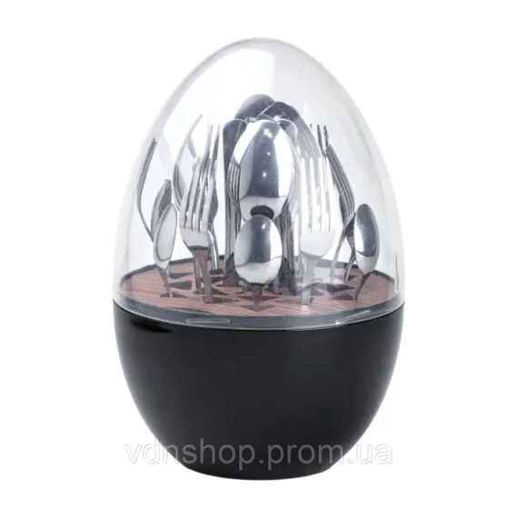 Набір столових приладів на 6 персон із нержавіючої сталі 24 штуки з підставкою Яйце Чорний HP78811 | Зображення 1