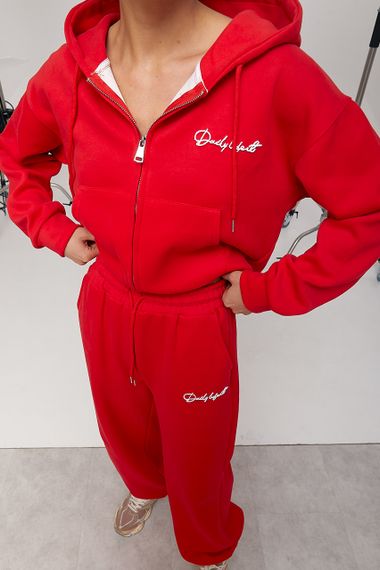 Спортивний костюм вільного фасону з написами - червоний цвет, M (є розміри) | Зображення 5