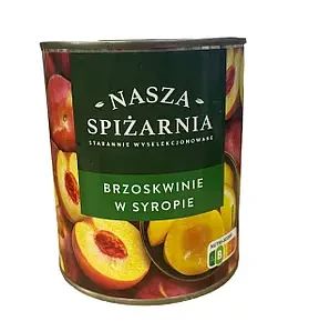 Персики консервированные в сиропе половинками в ж/б Nasza Spizarnia (Польша), 820 г