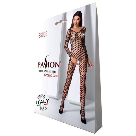 Бодістокінг Passion BS068 black, комбінезон, велика сітка, довгий рукав, S/M/L | Зображення 6