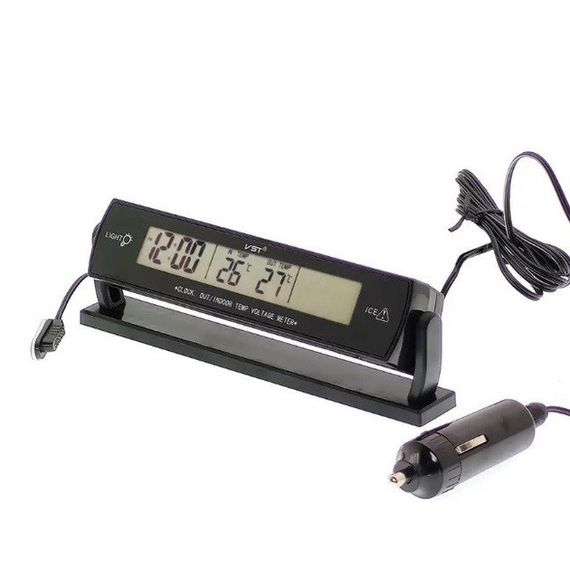 Автомобильные часы с подсветкой VST-7013V вольтметр, 2 термометра Авточасы с OC-345 выносным термометром | Зображення 4