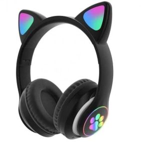 Беспроводные детские наушники Cat STN-28 Bluetooth с подсветкой кошачьи ушки черные