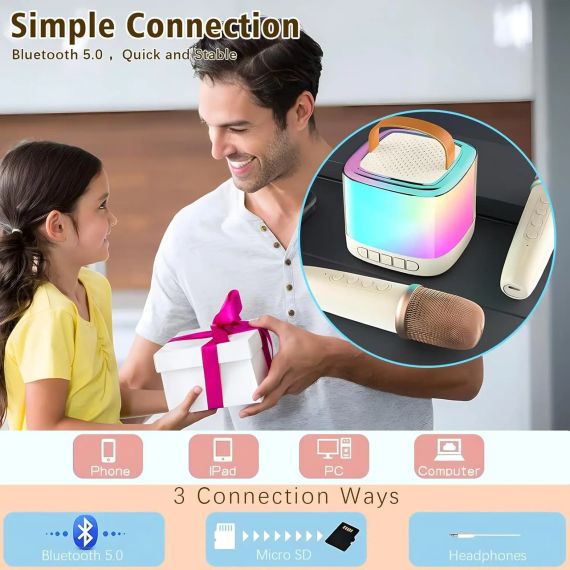 Портативна Bluetooth-колонка T7 з LED підсвічуванням / Караоке-колонка для дітей та дорослих 2 мікрофони | Зображення 3