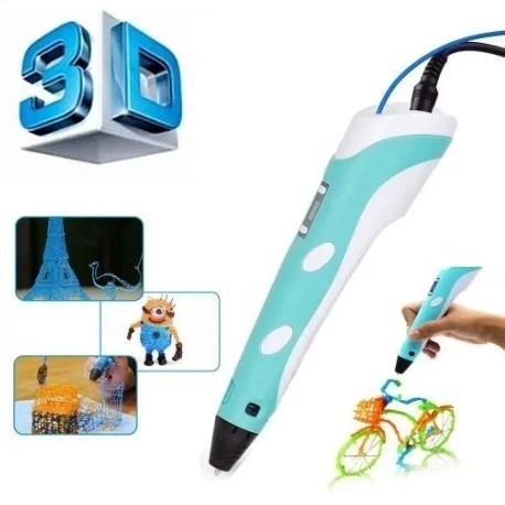 Крута 3D-Ручка З Lcd Екраном 3Dpen Повний Набір Пластик і Трафарети Блакитний