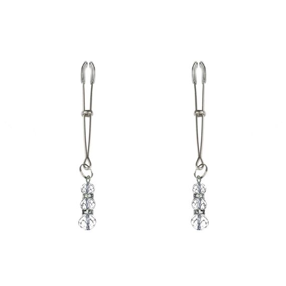 Тонкі затискачі для сосків з підвіскою Feral Feelings - Thin nipple clamps, серебро/прозорий