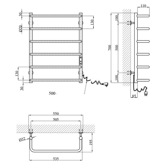 Сушарка для рушників електрична Kroner KRP Stil ER700x500-6 (CV036343) | Зображення 5