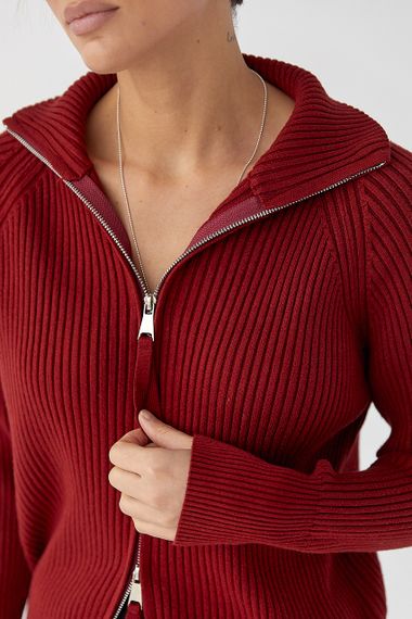Кардиган в рубчик на блискавці - темно-червоний цвет, ONE SIZE (є розміри) | Зображення 3