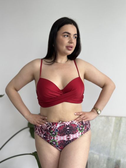 Роздільний бордовий купальник PLUS SIZE з поролоновими чашками | Зображення 5