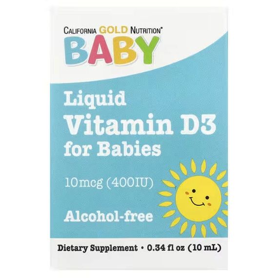 Вітамін Д-3 для дітей, Baby Vitamin D3, California Gold Nutrition, в краплях, 400 МО (10 мкг), 10 мл