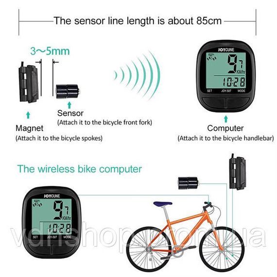 Спидометр велосипедный, Цифровой манометр для велосипеда, Велокомпьютер с термометром GL-33 | Зображення 1