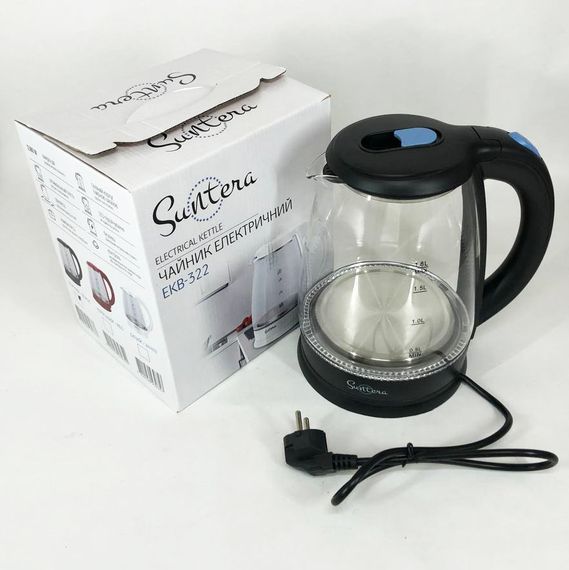 Стеклянные электрические чайники с подсветкой Suntera EKB-322B 1500 Вт чайники с подсветкой. Цвет: черный | Зображення 5
