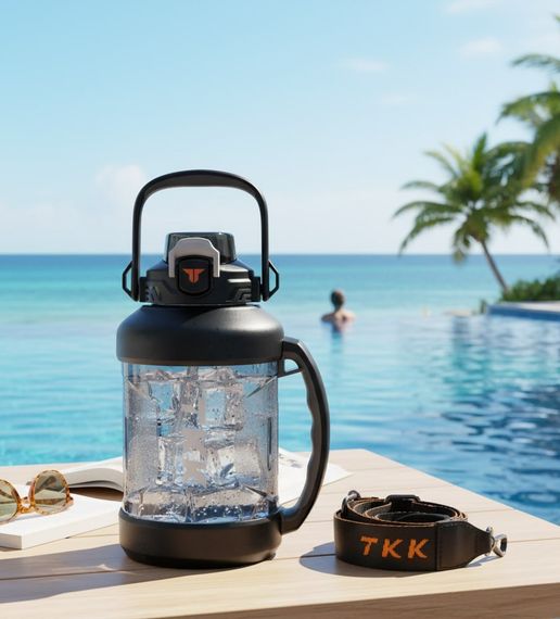 Спортивна пляшка TKK (2000 мл) — Чорний матовий Tritan BPA-free, з ергономічною ручкою та клапаном | Зображення 9