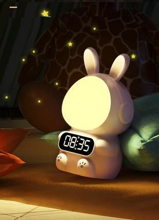 Детские часы с будильником Кролик Rabbit clock with LIGHT WHITE