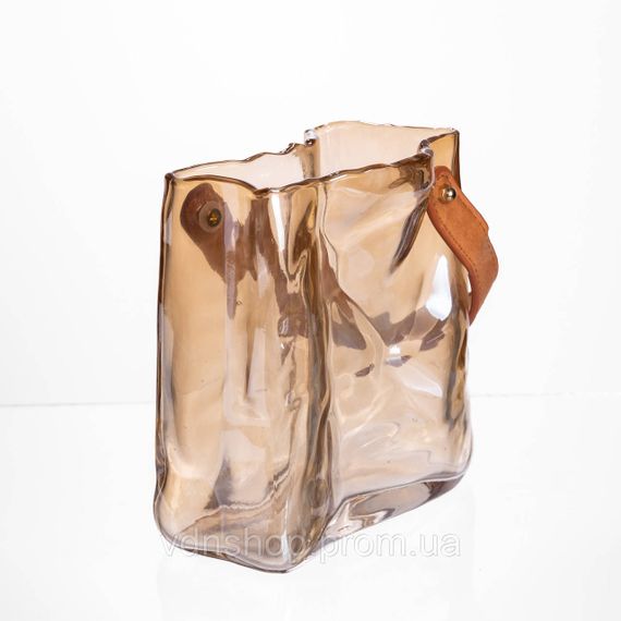Скляна ваза сумочка з ручкою 13×7×16.5 (см) декоративна ваза для квітів 1 (л) Коричневий HP-19-155-1 | Зображення 2