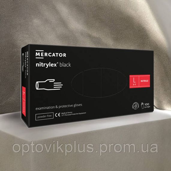 Перчатки нитриловые MERCATOR, черные, L (100шт/50пар)