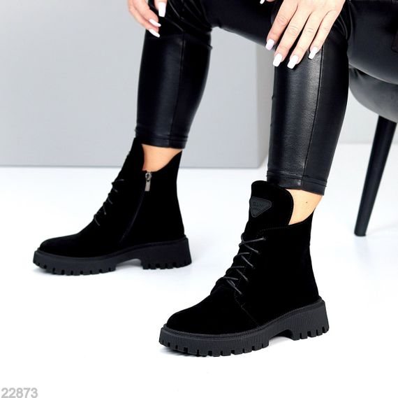 Круті зимові чорні черевики натуральна замша стильний декор | Зображення 2