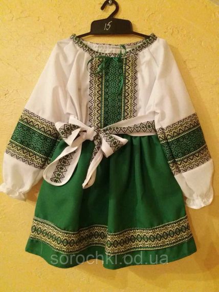 Вишиванка для дівчинки, український костюм , блузка поплін біла , спідниця габардин зелений , продаж - прокат | Зображення 1