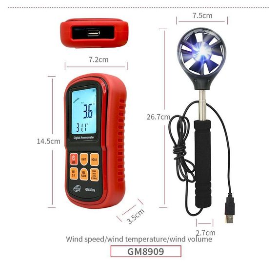 Анемометр (вимірювач потоку повітря) 0,3-45 м/с, 0-45 °C BENETECH GM8909 | Зображення 3