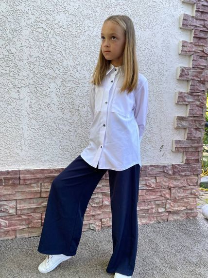 Дитячі штани палаццо для дівчинки шкільні штани колір темно-синій розмір 146, SBR129