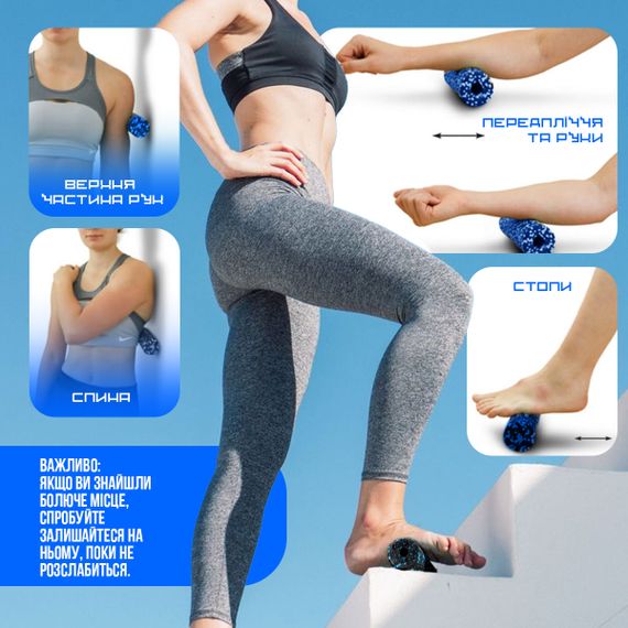 Масажний ролик (роллер) гладкий Паверплей PP-4346 Mini EPP Foam Roller Чорно/Синій (15x5,3см.) | Зображення 7