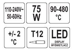 Паяльная станция сетевая 110-230V 75Вт 90-480°С жало T12 LED табло YT-82461 | Зображення 4