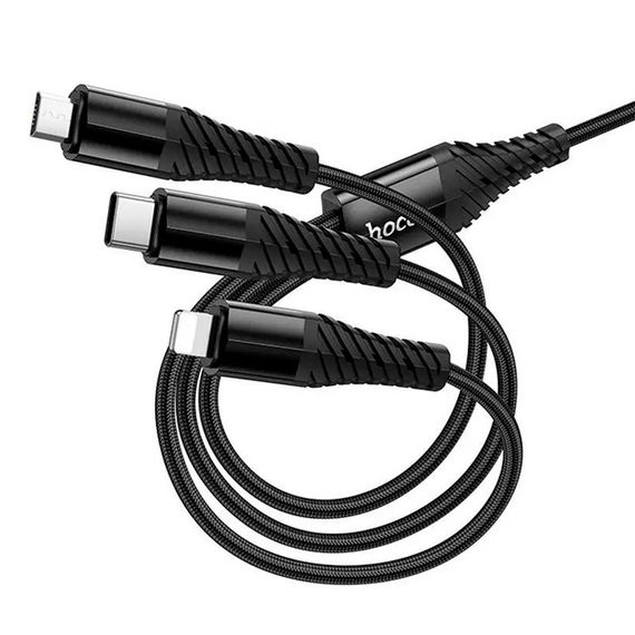 Кабель HOCO X123 USB-1 3 in 1 Micro/Iphone/Type-C, 2A, довжина 1м, Black, Box | Зображення 4
